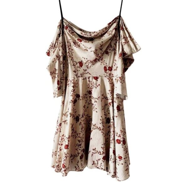 Lovers + Friends, Cream & Floral Cindy Mini Dress, Cottagecore Boho, Size Medium - Picture 6 of 8